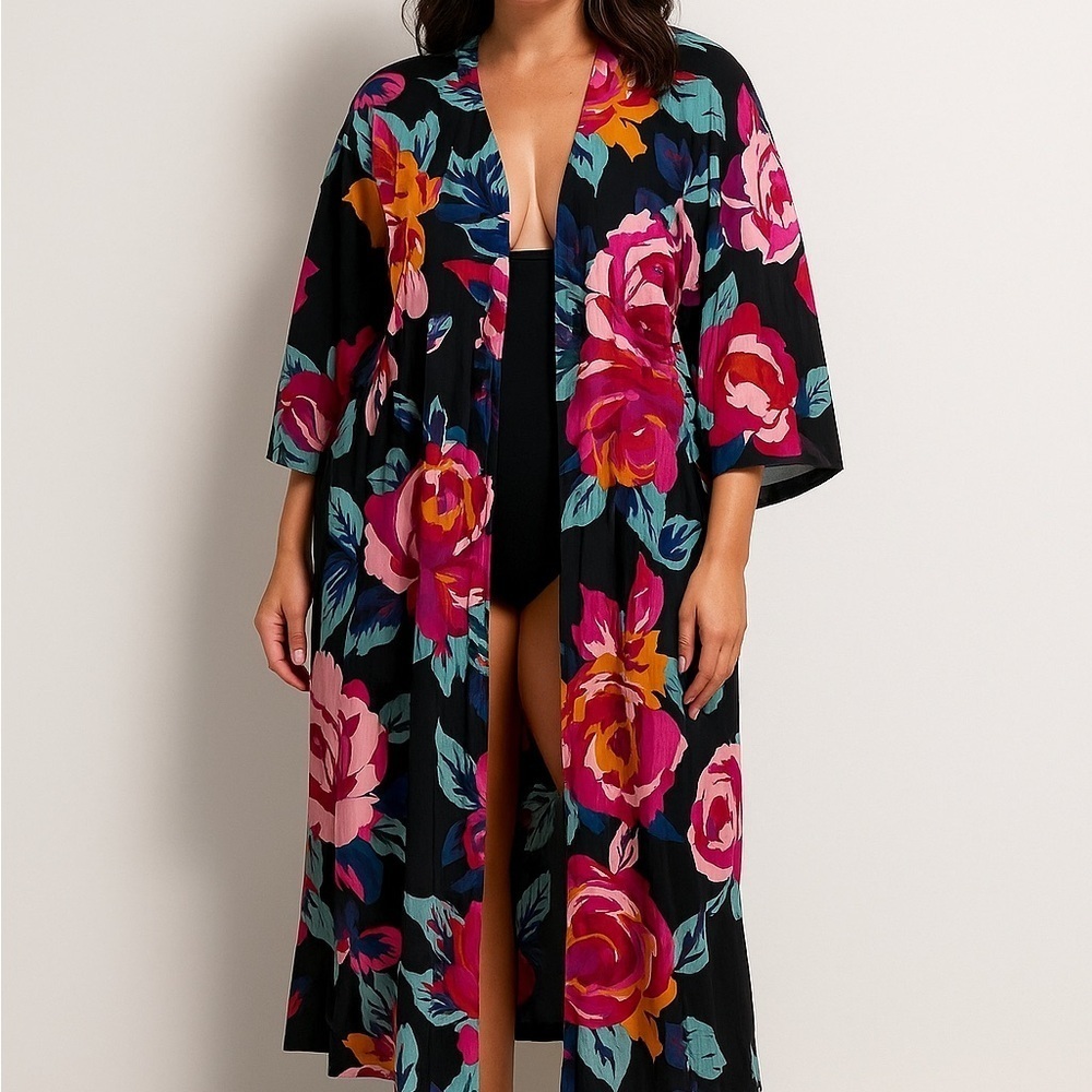 IMAN tropical kimono shrug cardigan coverup elegant luxury size small